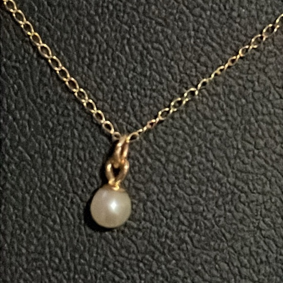14K YG CHILD’S SINGLE PEARL PENDANT CHAIN NECKLACE real solid Gold Fine Jewelry